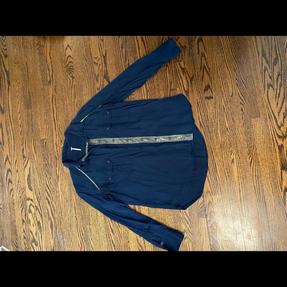 Free People blouse gold sparkle trimming
